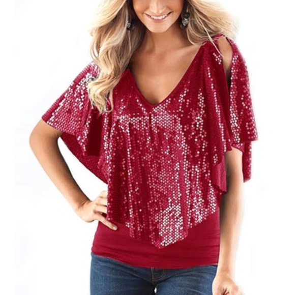 Leo Rosi Tops - Leo Rosi Women's Holiday Sequin Top - Red